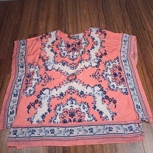 Pink Scarf Flutter Sleeve Blouse Boho Paisley Women's Plus 3X JM Colle